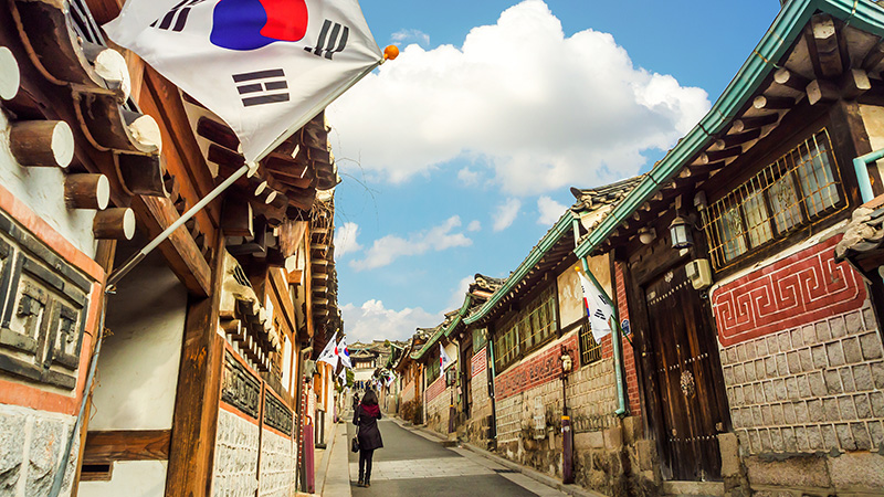 Bukchon Hanok Village in Seoul, South Korea.